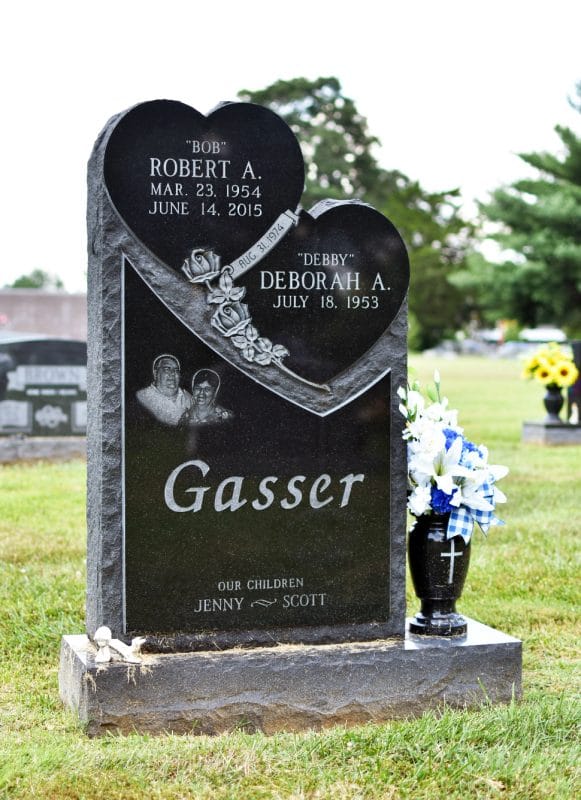 Gasser Companion Headstone with Double Heart Design and Portrait Etching