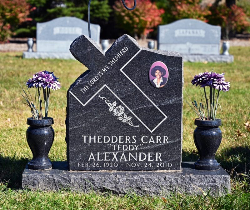 Alexander Black Cross Shaped Headstone with Beautiful Ceramic Portrait