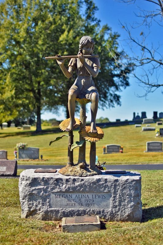 Lewis Memorial with Bronze Statue of Girl Sitting on Sunflowers and Playing the Flute